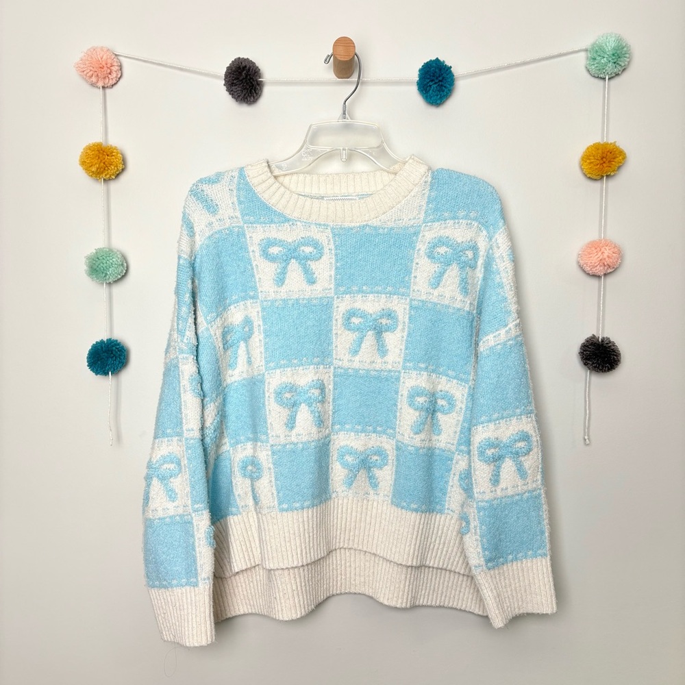 Soho & Stella Coquette Baby Blue and White Sweater